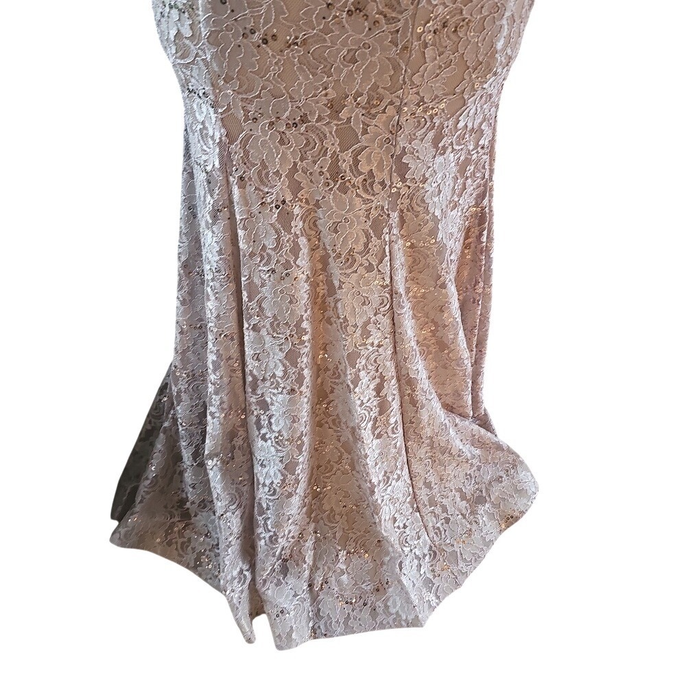 Cindy Collection USA Rose Gold Lace Sequin Mermaid Gown Rhinestone Belt 1638 S - Picture 3 of 13
